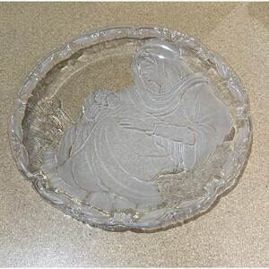 Vintage Mary & Baby Jesus Glass Platter 15” Religious Christian Decor w/ Sm Chip